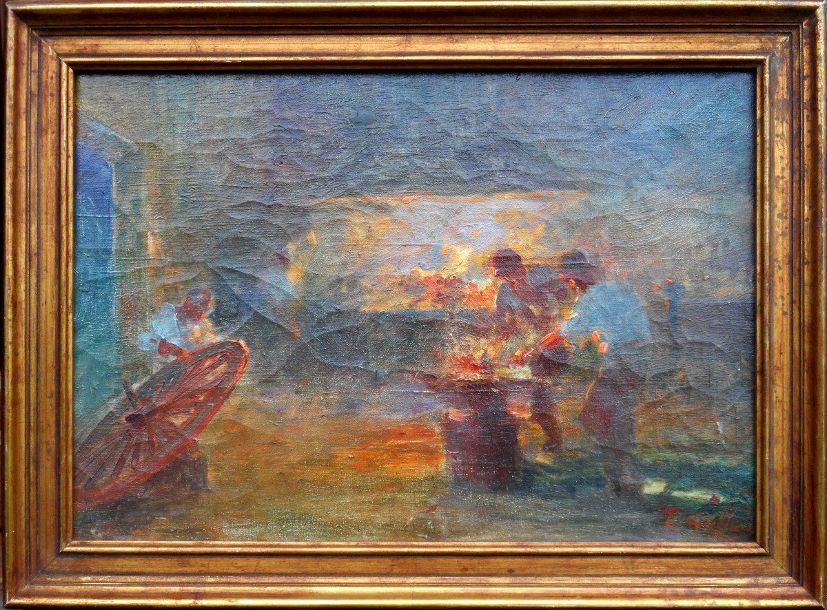 Gabriel Griffon (1868-1938) The Forge Hst 32 X 45.5 Cm (39.5 X 53 Cm Framed)