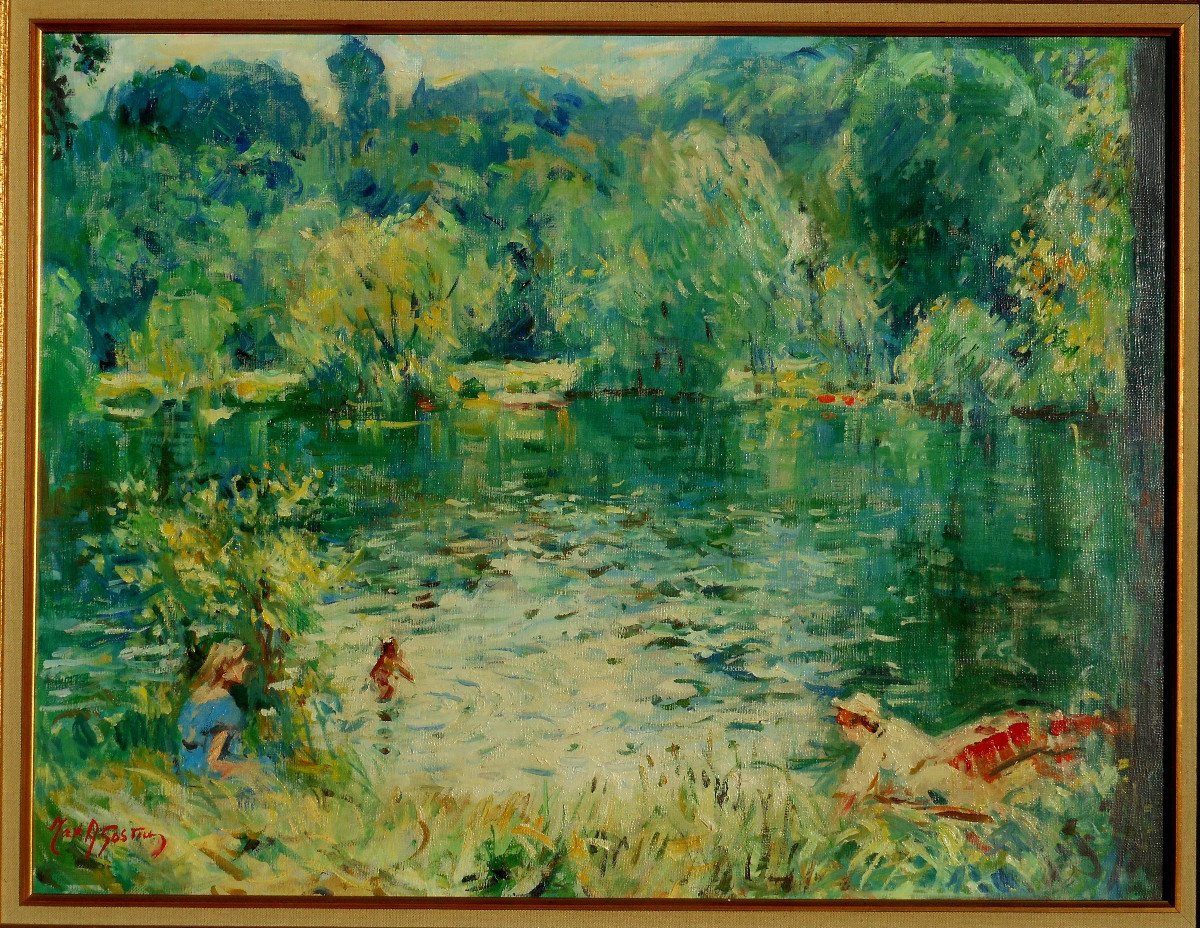 Max Agostini (1914-1997) Swimming In The Creuse At Gargilesse - Crozant School - Hst 50x65cm-photo-3