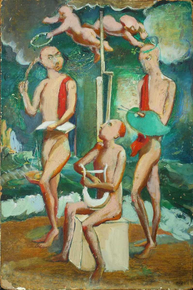 Raymond MOISSET (1906-1994) "allégorie des ARTS -peinture littérature musique"