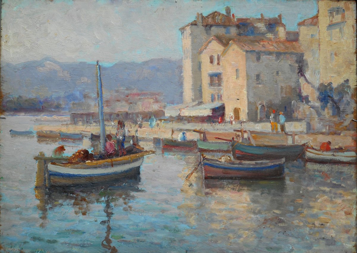 Jean Ausilia (1878-?) Boats In Front Of The Nord Jetty In Alger - Algeria (algeria) 33x46cm Biface-photo-4