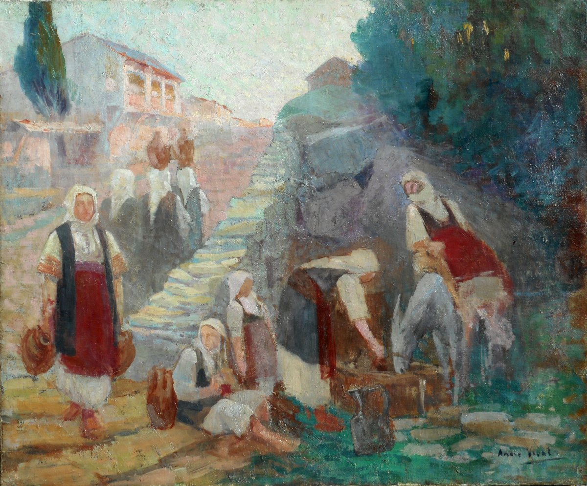 André VIDAL - GRECE (Grèce) - Macédoine -  BUF près de FLORINA  (C 1920) HST 54x65cm