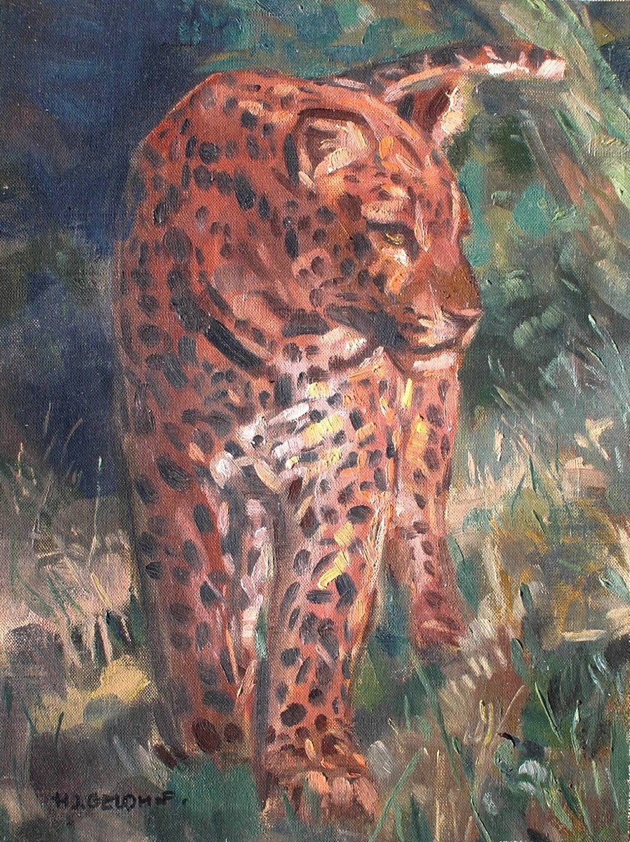 Herbert GELDHOF (1929 - 2007) panthère - jaguar - léopard -(lion - tigre)