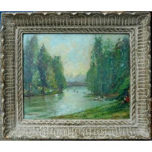 PARIS le lac du bois de Boulogne signé L.GASPARINI (LUIGI GASPARINI ? 1865-?)