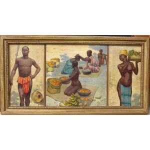 Gaston Ollivier (1867-1937) Saintes (charente-maritime) Triptych Africa (congo)