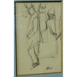 Louis Hayet (1864-1940) Drawing 21 X 14 Cm - 48 X 40 Cm Framed