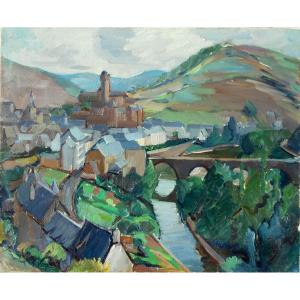 Louis MARTIN DE VERFEUIL (1915-1993) ESTAING - ROUERGUE HST 50 x 61 cm