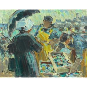 Jean Louis LE TOULLEC ( 1908-1999) CONCARNEAU - BRETAGNE - marché aux poissons