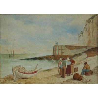 Auguste Leloir (1809-1892) Pier Of Yport - Etretat - School Of Berck