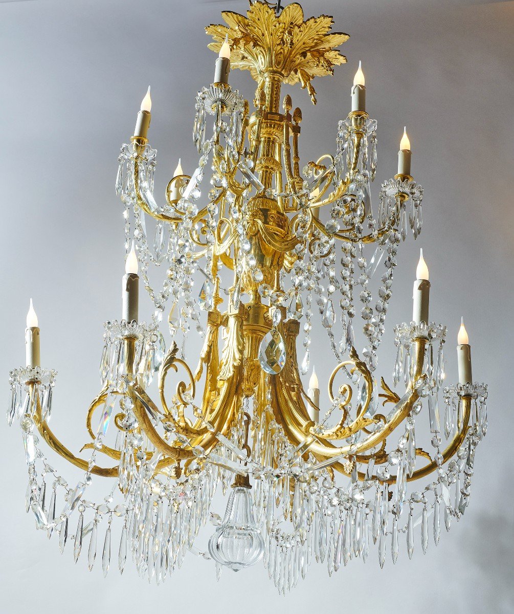 Chandelier In Gilt Bronze And Nineteenth Pendants-photo-4