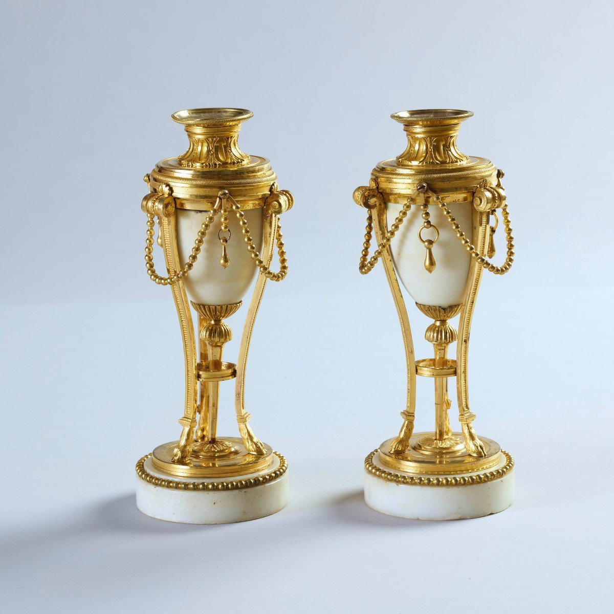 Pair Of Cassolettes In Marble And Gilt Bronze, L.xvi Period-photo-2