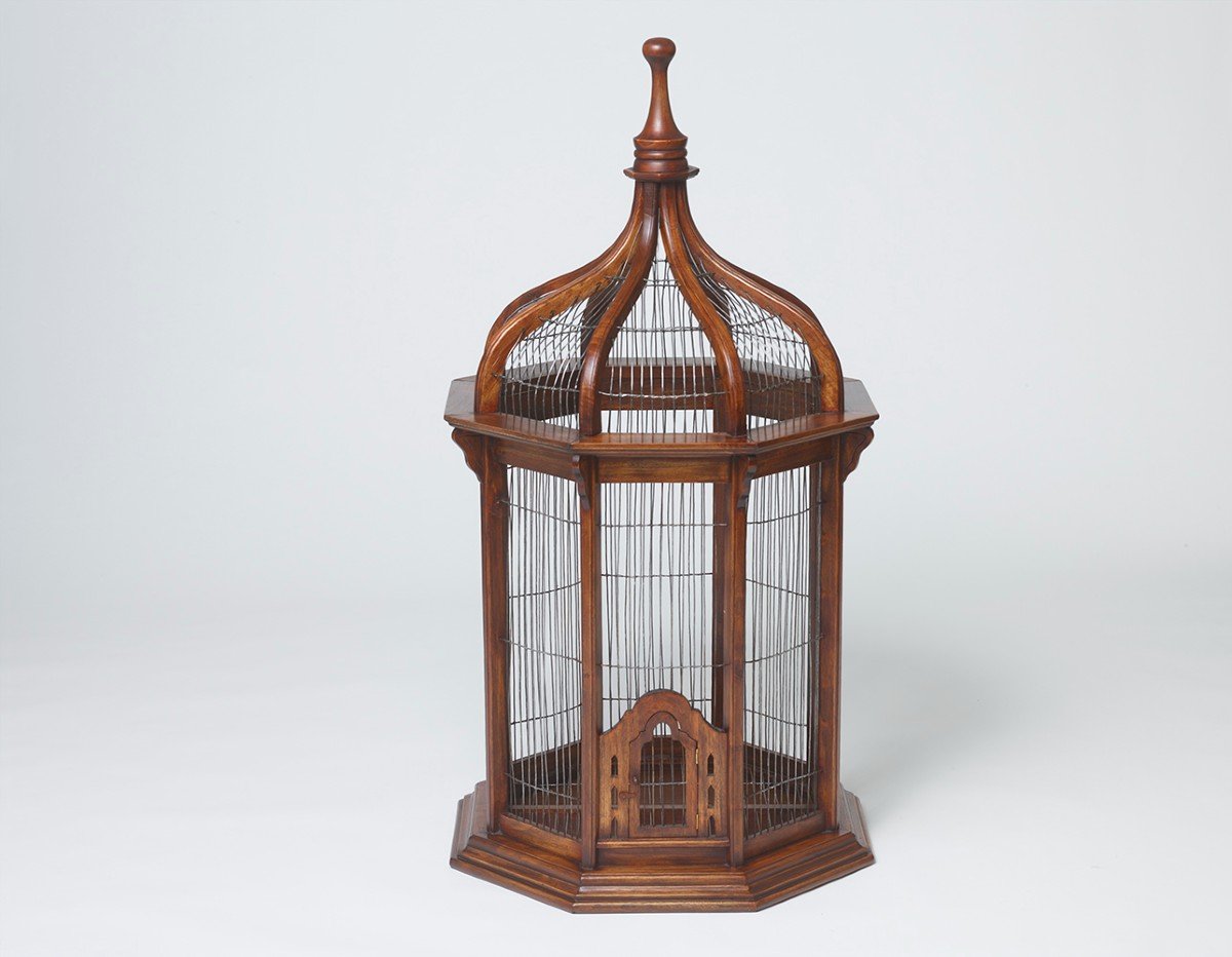 Cage à Oiseaux En Acajou Du XIXe Siècle-photo-2