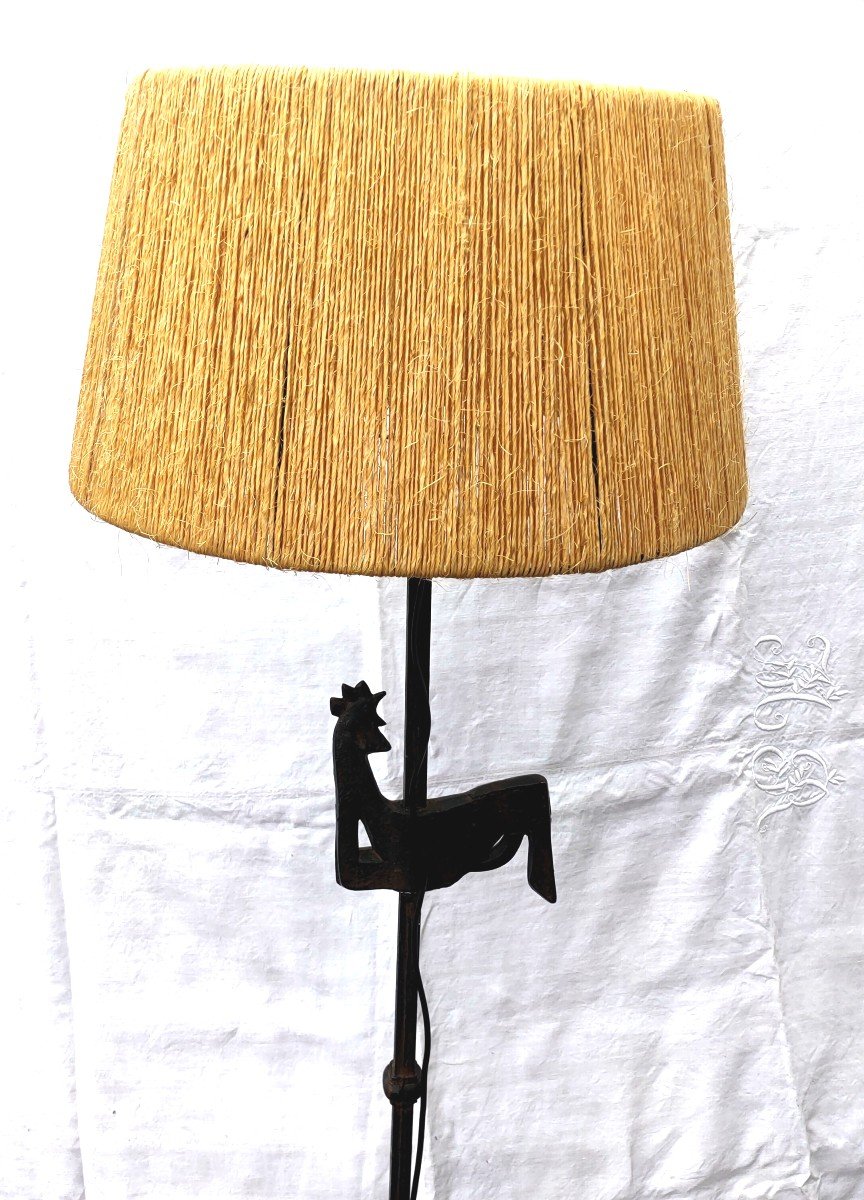 Ateliers De Marolles Floor Lamp 50s By Jean Touret In Wrought Iron And Sisal-photo-2