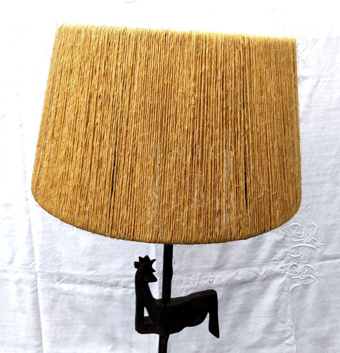 Ateliers De Marolles Floor Lamp 50s By Jean Touret In Wrought Iron And Sisal-photo-4