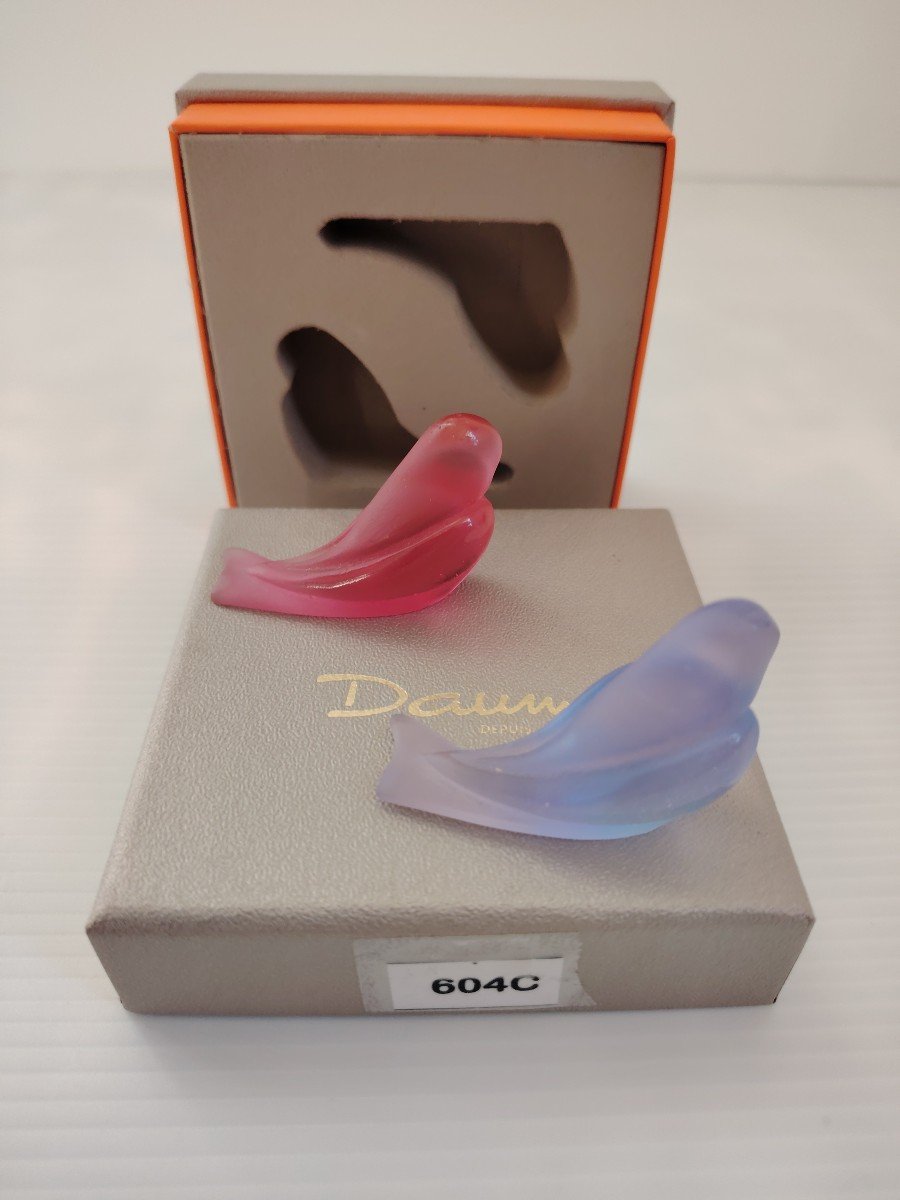 Daum Birds "the Fiances" By Pierre Yves Rochon Lilac And Raspberry-photo-3