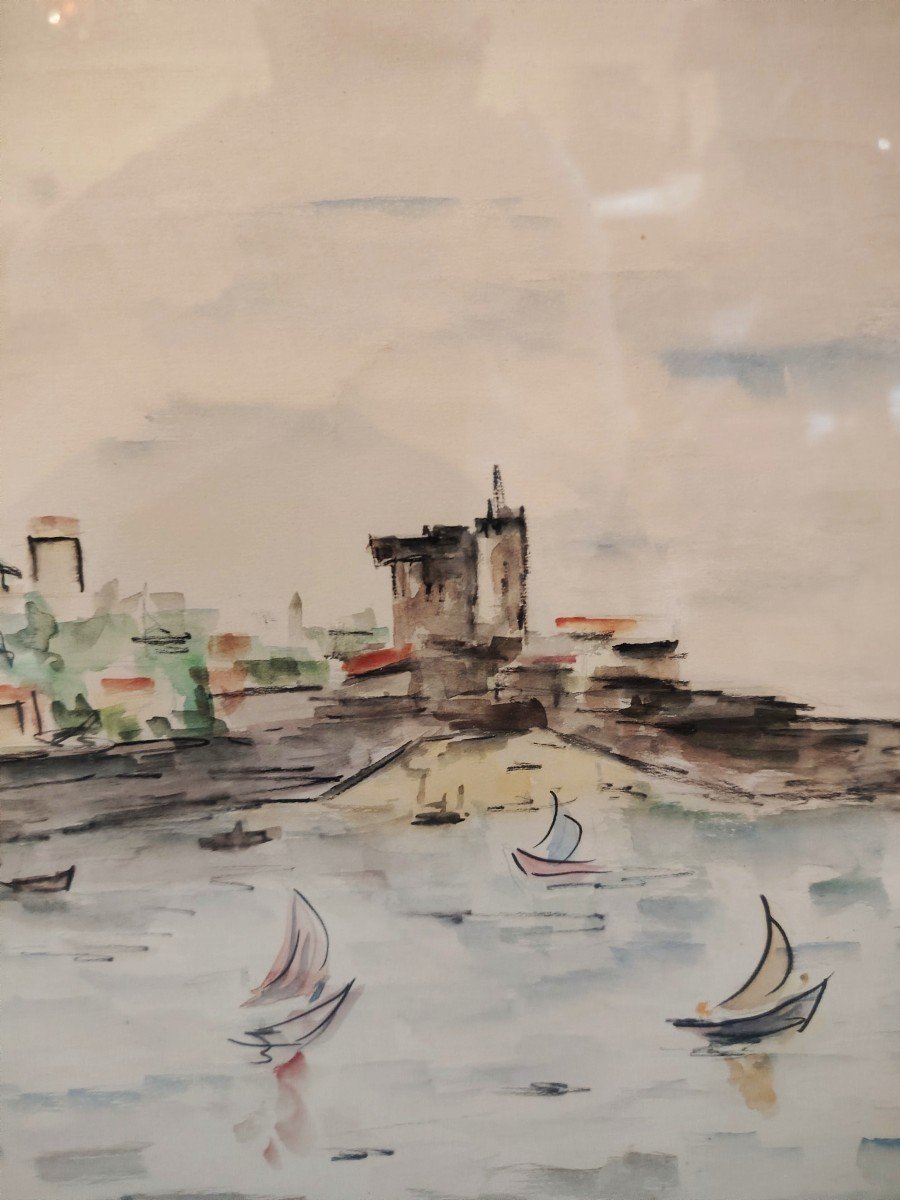 Tableau La Rochelle Gouache Sur Papier-photo-3