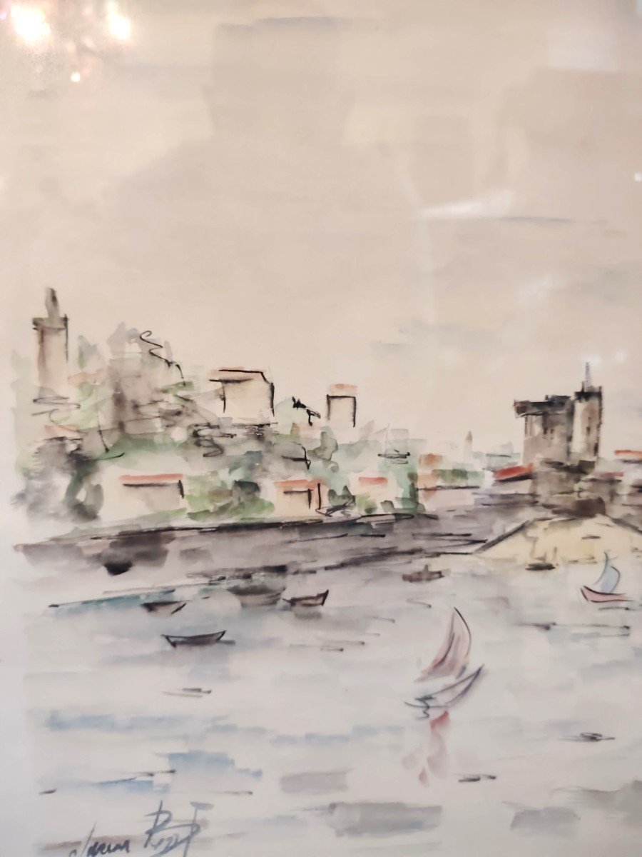 Tableau La Rochelle Gouache Sur Papier-photo-4