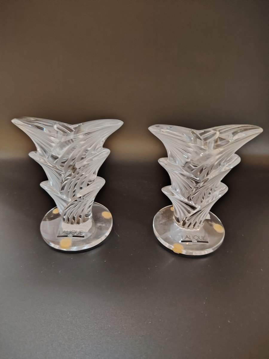 Pair Of Lalique Candlesticks Art Deco-photo-2