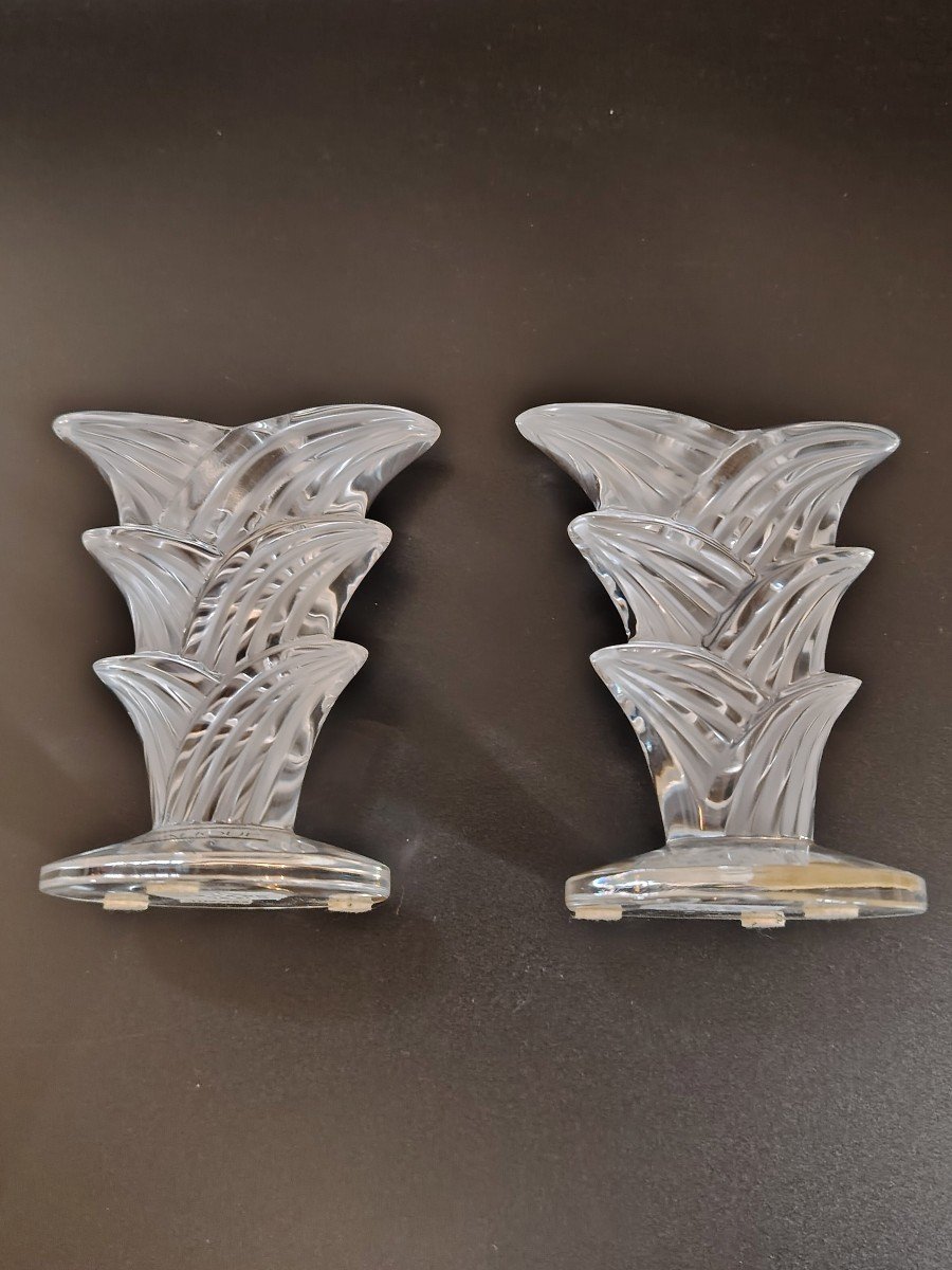 Pair Of Lalique Candlesticks Art Deco-photo-4