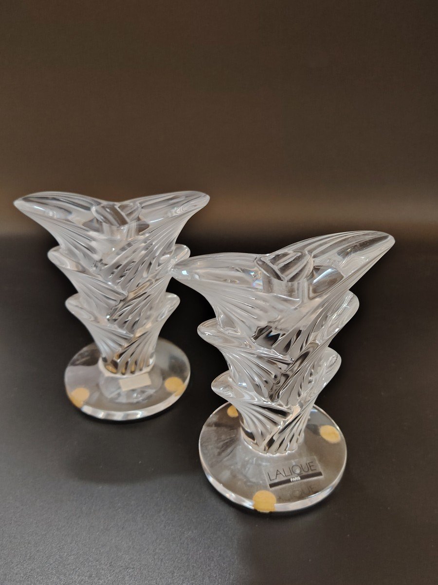 Pair Of Lalique Candlesticks Art Deco-photo-1