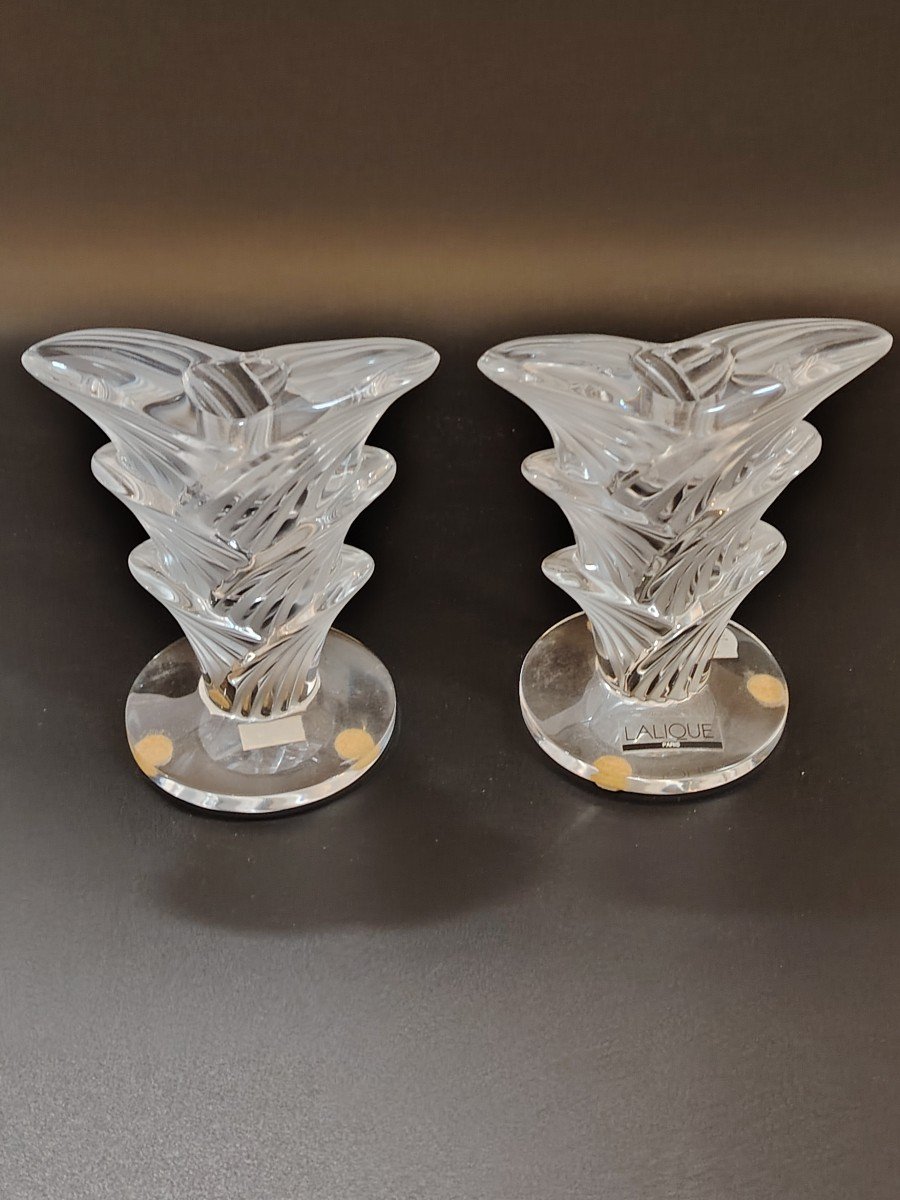 Pair Of Lalique Candlesticks Art Deco-photo-2