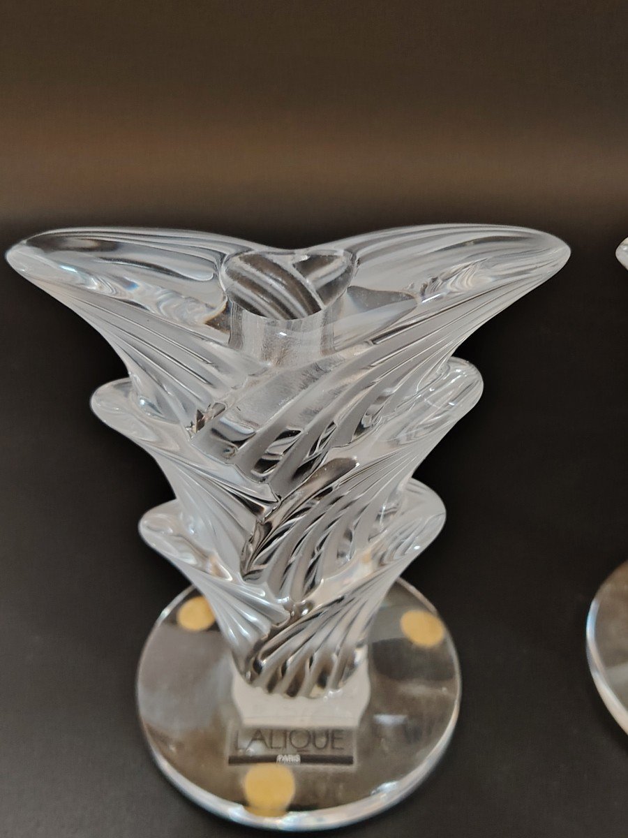 Pair Of Lalique Candlesticks Art Deco-photo-4