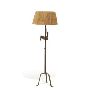 Ateliers De Marolles Floor Lamp 50s By Jean Touret In Wrought Iron And Sisal