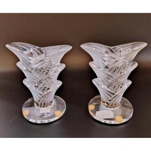 Pair Of Lalique Candlesticks Art Deco