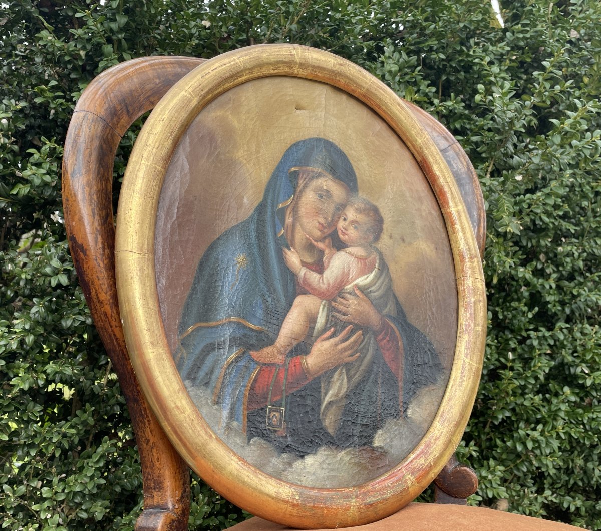 Vierge à l'Enfant - Hst - 19° siècle-photo-4