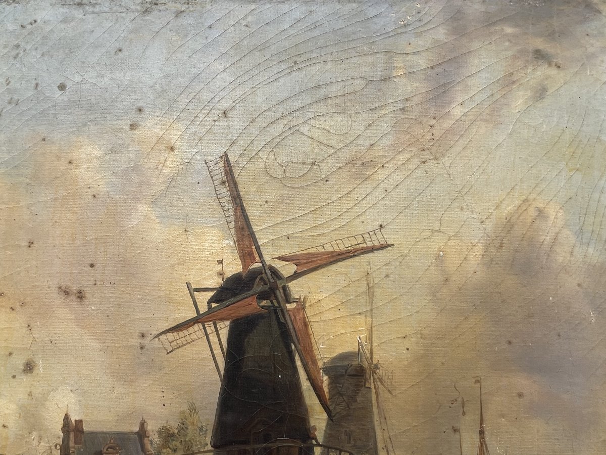 Dutch School - Windmills - Hst - 19th Century-photo-3