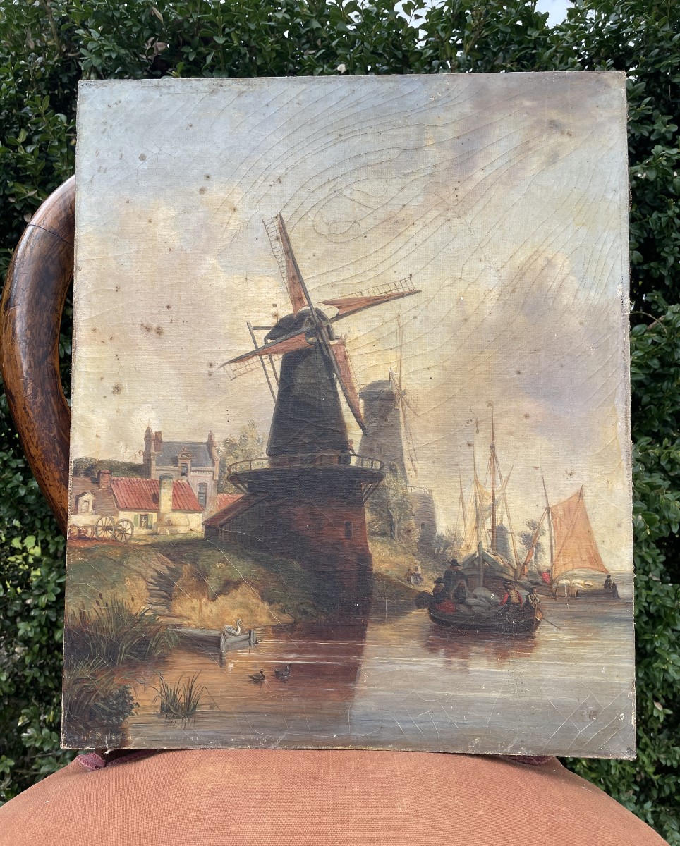 Dutch School - Windmills - Hst - 19th Century