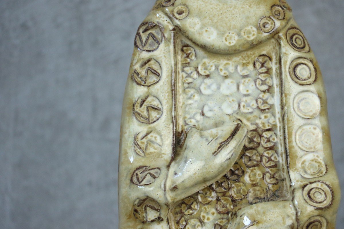 Chiazzo Large Figure Of Saint Mark In Enamelled Ceramic Circa 1960-photo-3