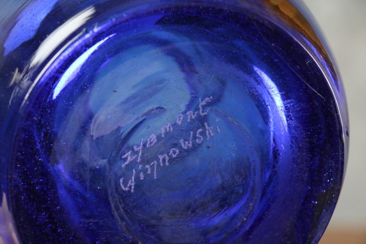 Grand Vase Bleu En Verre Par Raymond Winnowski - Era Begou Novaro Monod-photo-3