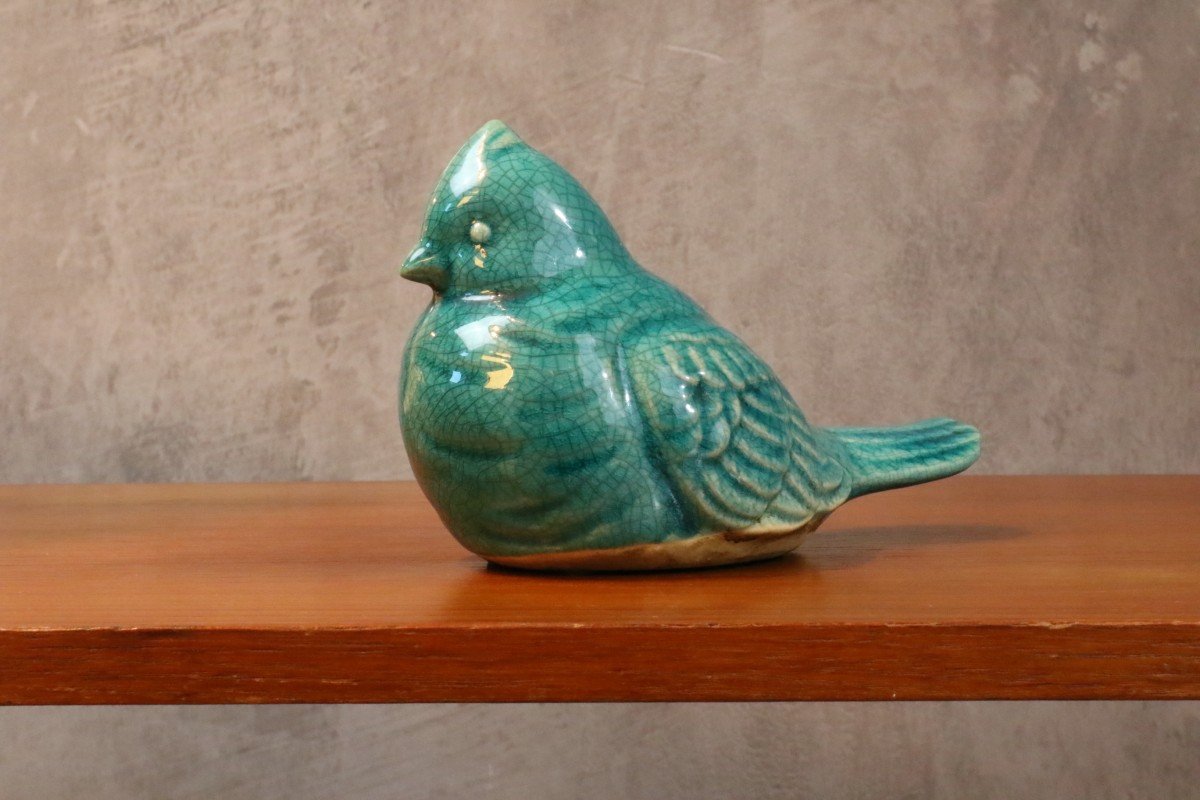 1930 - Oiseau Art Déco En Céramique Craquelée Vert - Dlg Lemanceau-photo-4