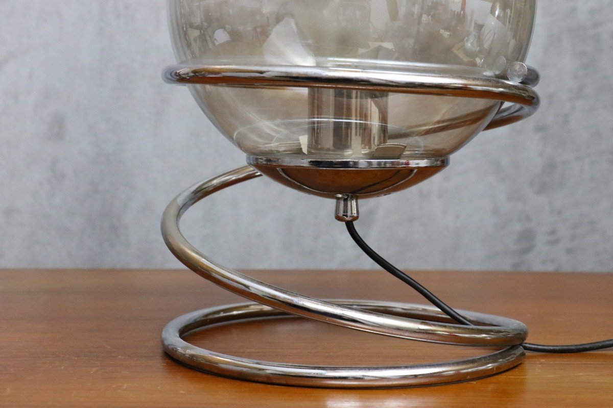 Table Lamp In Chromed Metal And Globe Dlg Guzzini - Space Age 1970s-photo-4