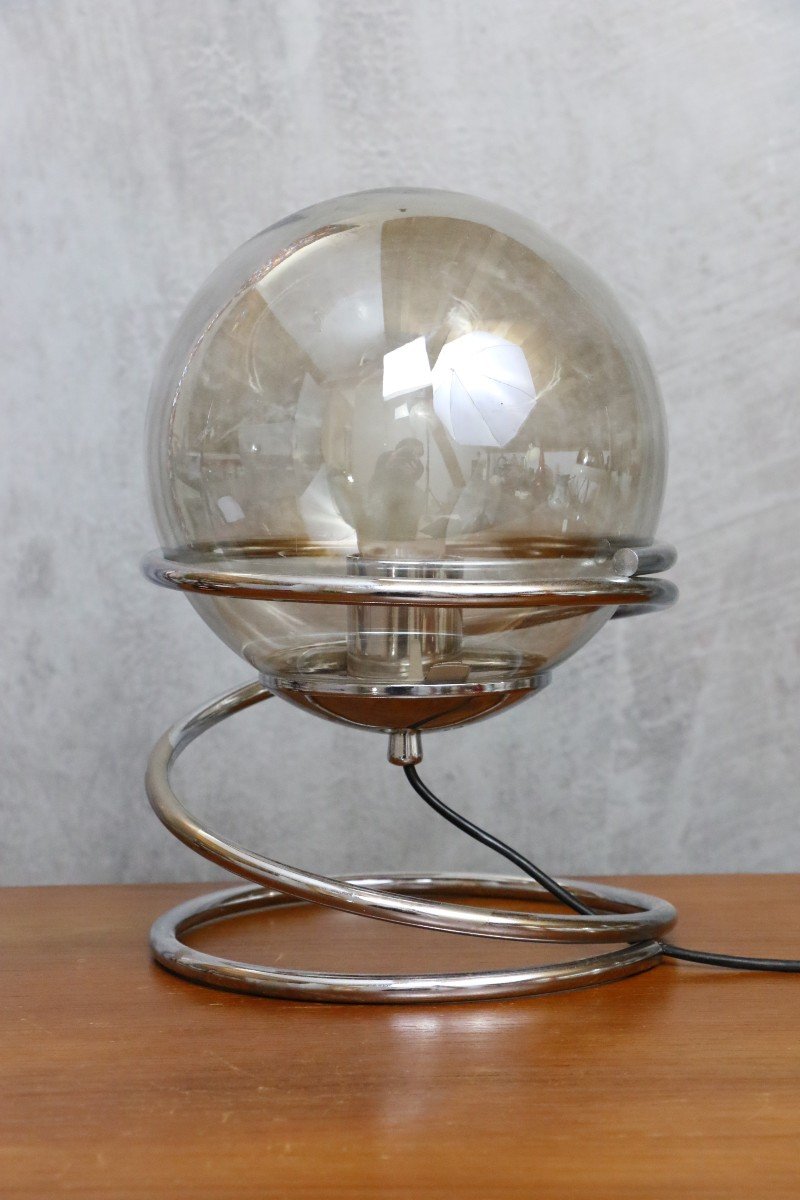 Table Lamp In Chromed Metal And Globe Dlg Guzzini - Space Age 1970s-photo-5