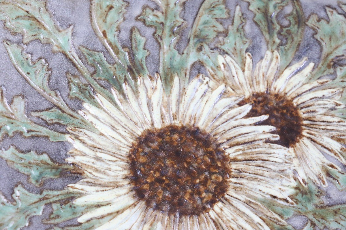 Pair Of Ceramic Plates Decorated With Sunflowers By A.kostanda, 1960, Vallauris-photo-4