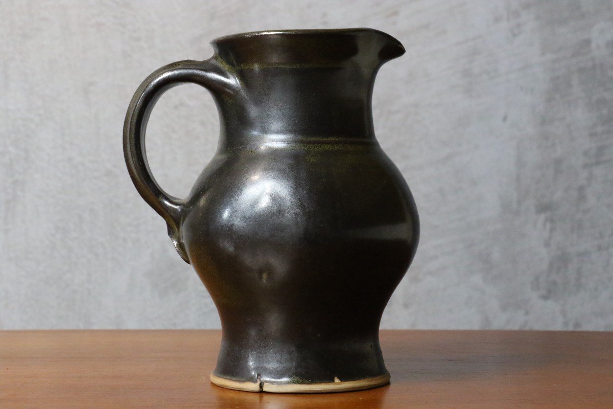 Black Ceramic Pitcher By Jean Girel-photo-2