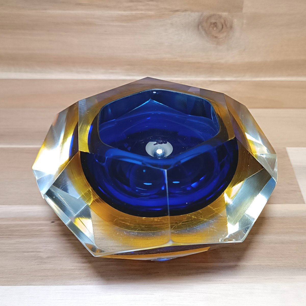 Murano Vide Poche - Flavio Poli 1960s - Blue And Yellow