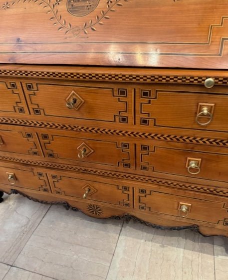 Cylinder Desk In Cherry Transition Louis XV-xvi Late 18th -photo-2