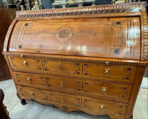 Bureau à Cylindre En Merisier Transition Louis XV-Louis XVI Fin 18ème 