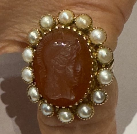 Gold Ring Profile Of Athena In Carnelian