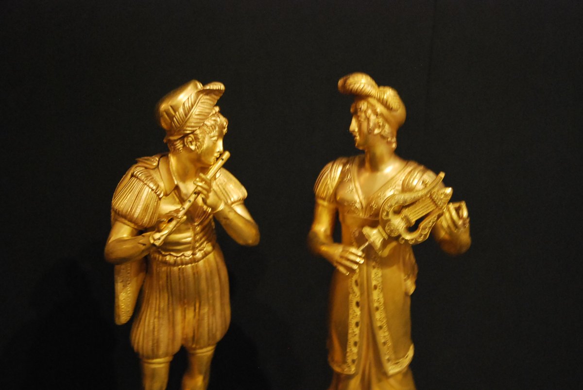 Pair Of Gilt Bronze Statues Empire Time