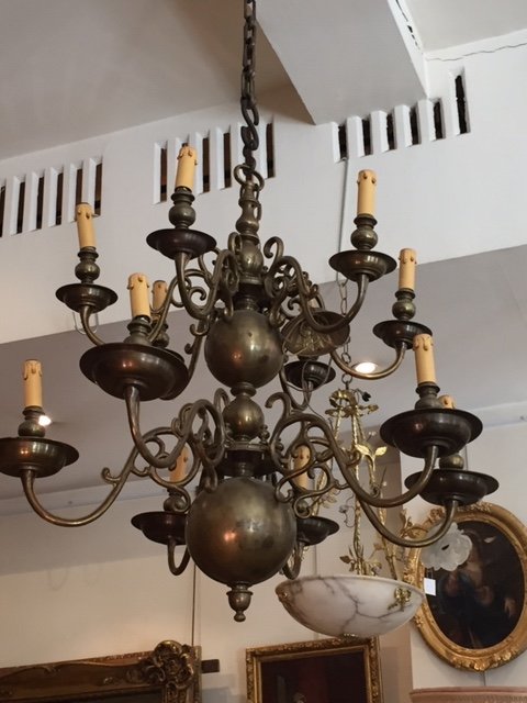 Chandelier In Bronze 19th -