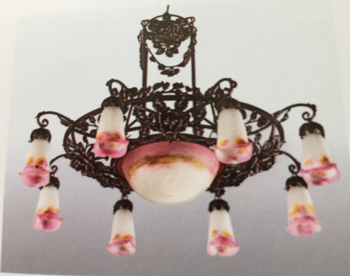 Chandelier With 8 Tulips Signed Muller-photo-2