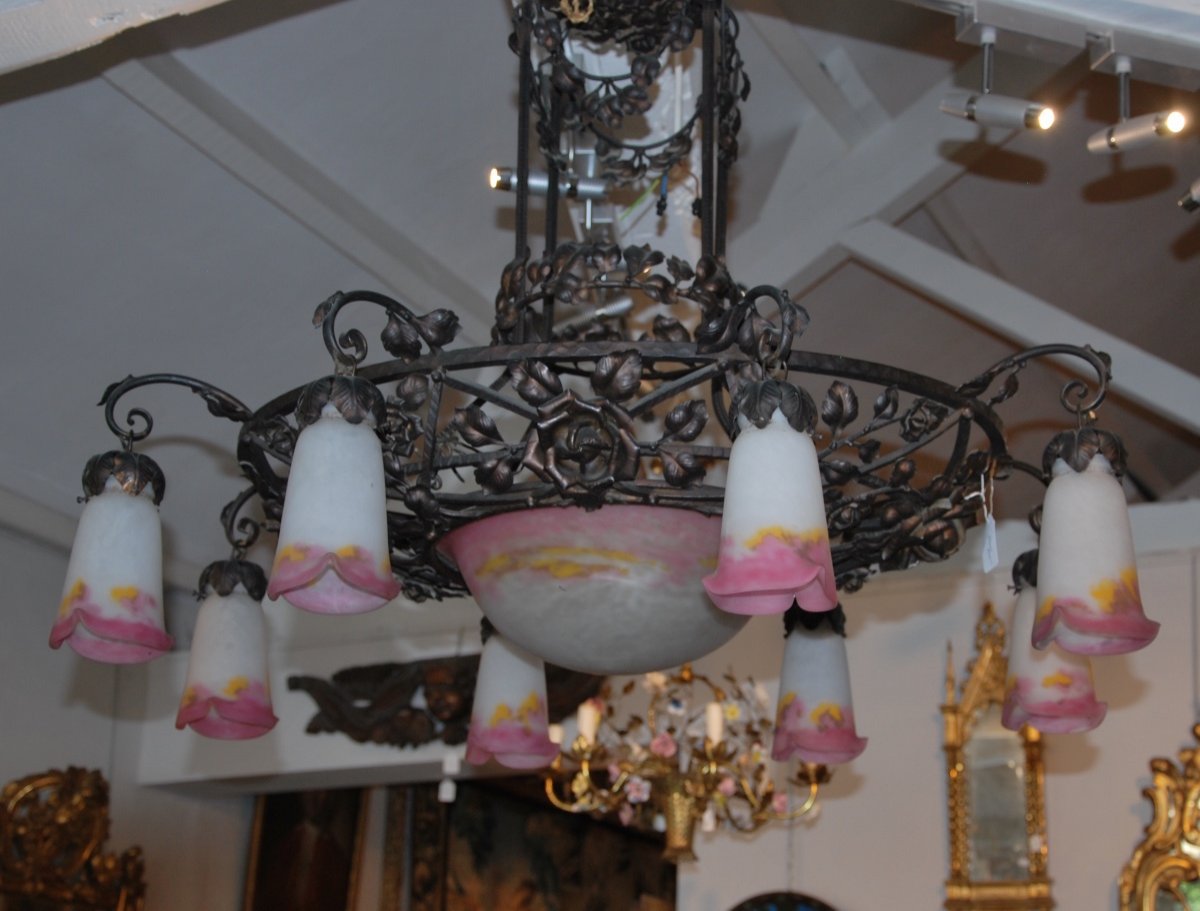 Chandelier With 8 Tulips Signed Muller-photo-4