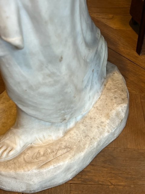 Marble Statue Signed Delanglade-photo-4