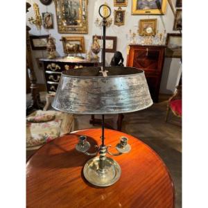 Mid-20th Century Brass Three-Arm Bouillotte Lamp With Red Tole Shade at  1stDibs