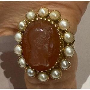 Gold Ring Profile Of Athena In Carnelian