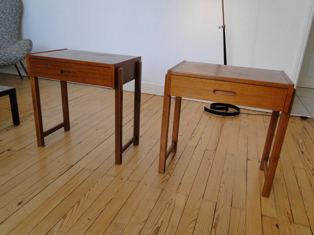 Pair Of Scandinavian Bedside Tables, Sweden In Teak-photo-1
