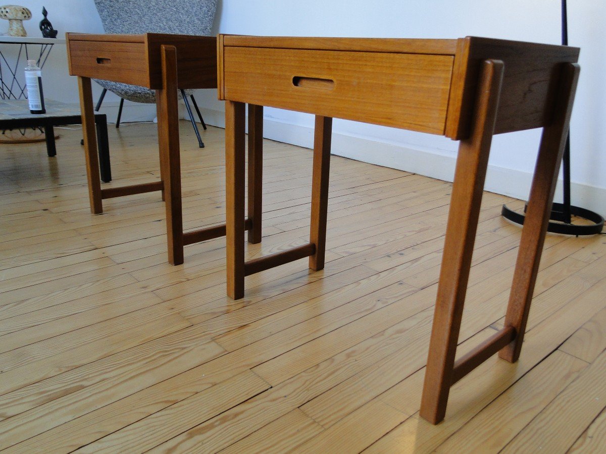 Pair Of Scandinavian Bedside Tables, Sweden In Teak-photo-2